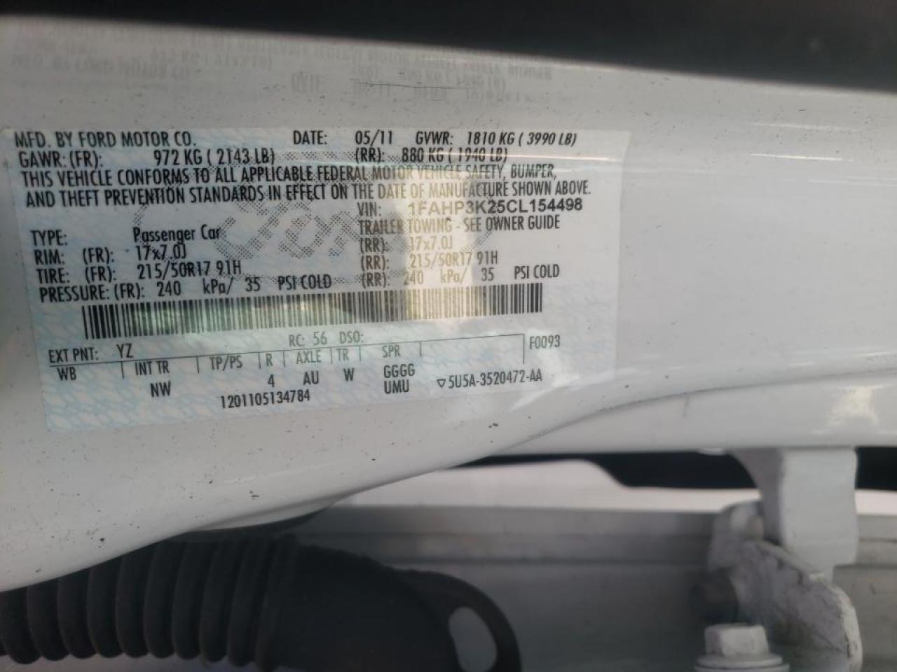 Zdjęcie 10 z aukcji – 2012 FORD FOCUS SE z VIN 1FAHP3K25CL154498