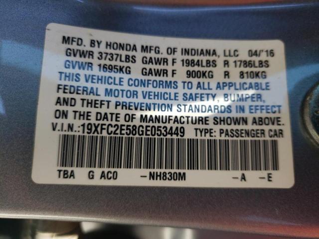 Photo 10 from auction – 2016 HONDA CIVIC LX with VIN 19XFC2E58GE053449