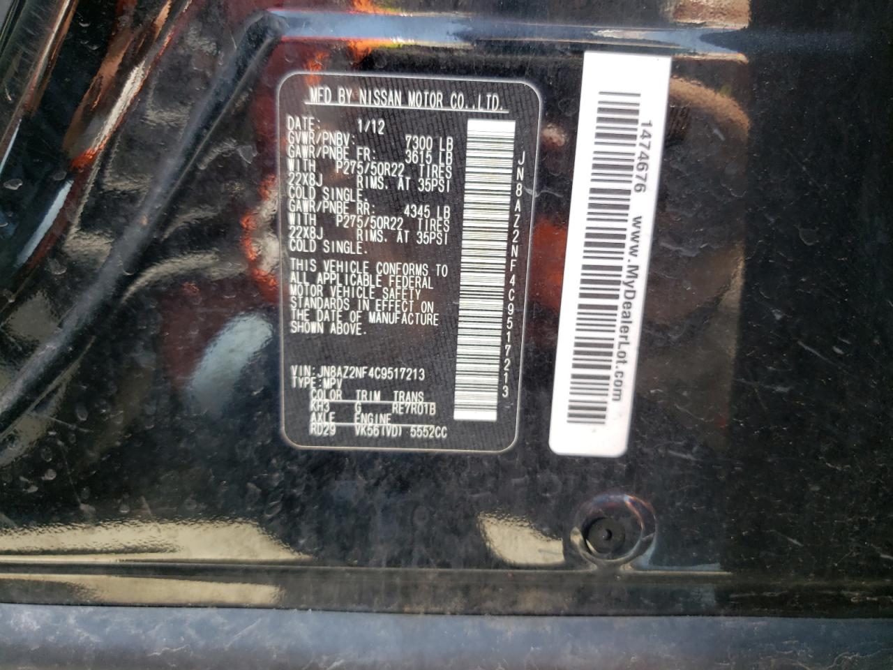Photo 11 from auction – 2012 INFINITI QX56 with VIN JN8AZ2NF4C9517213