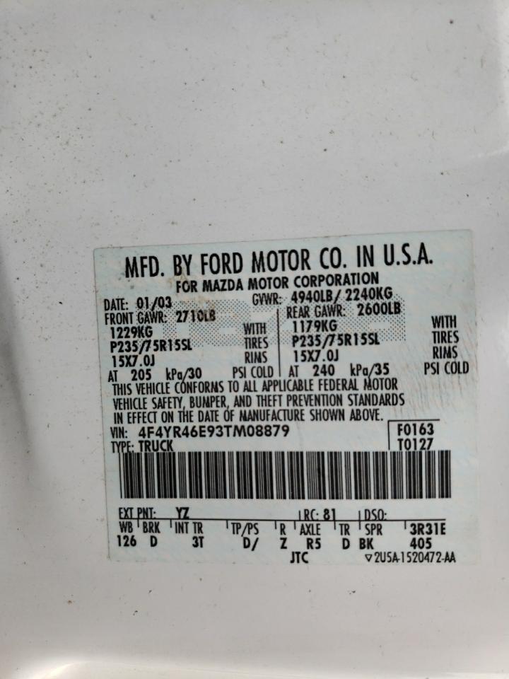 Photo 10 from auction – 2003 MAZDA B4000 CAB with VIN 4F4YR46E93TM08879