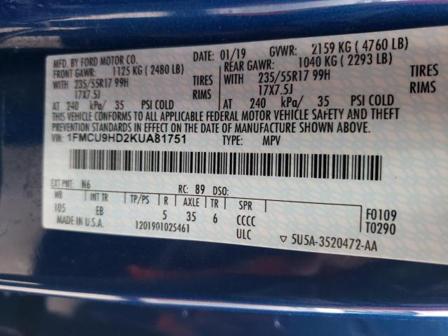 Photo 10 from auction – 2019 FORD ESCAPE SEL with VIN 1FMCU9HD2KUA81751