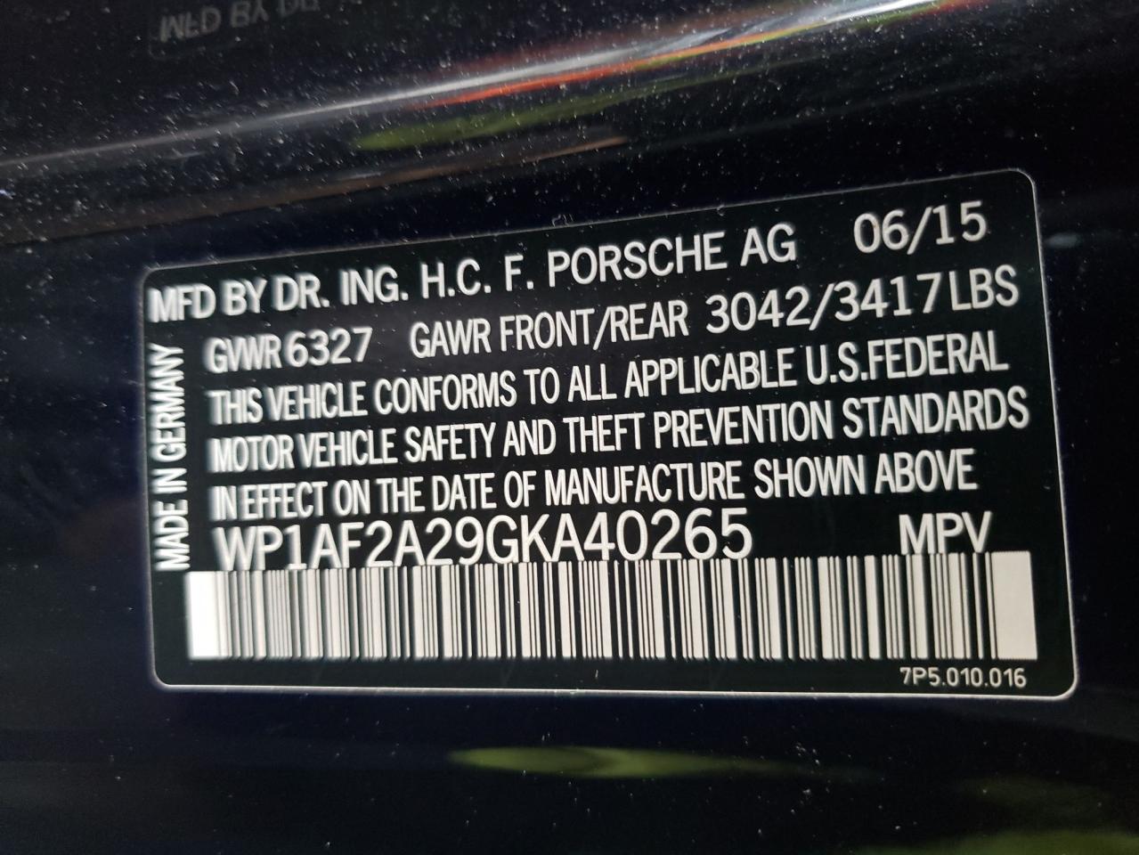 Photo 10 from auction – 2016 PORSCHE CAYENNE with VIN WP1AF2A29GKA40265