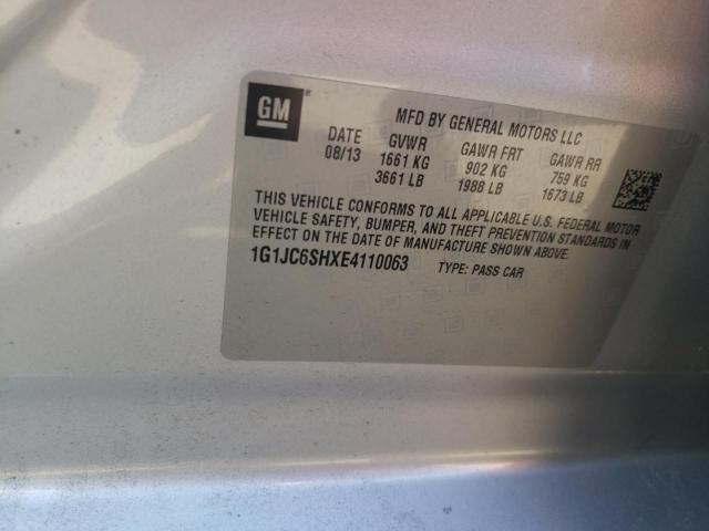 CHEVROLET SONIC LT 2014 with VIN 1G1JC6SHXE4110063 - Photo from auction