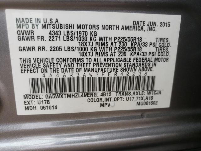 Photo 10 from auction – 2015 MITSUBISHI OUTLANDER with VIN 4A4AR3AW7FE040238