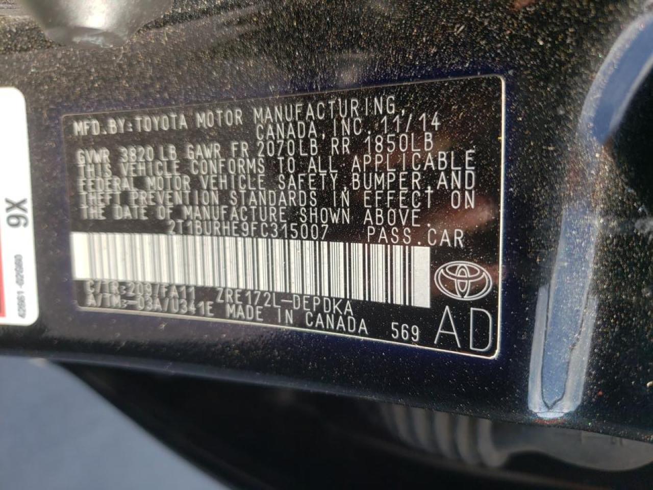 Photo 10 from auction – 2015 TOYOTA COROLLA L with VIN 2T1BURHE9FC315007