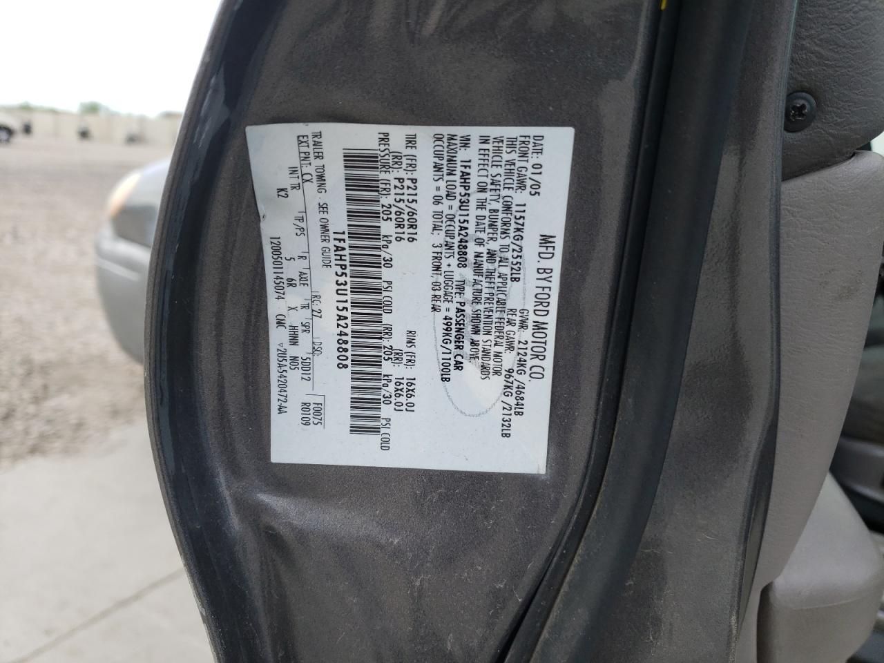 Photo 10 from auction – 2005 FORD TAURUS SE with VIN 1FAHP53U15A248808