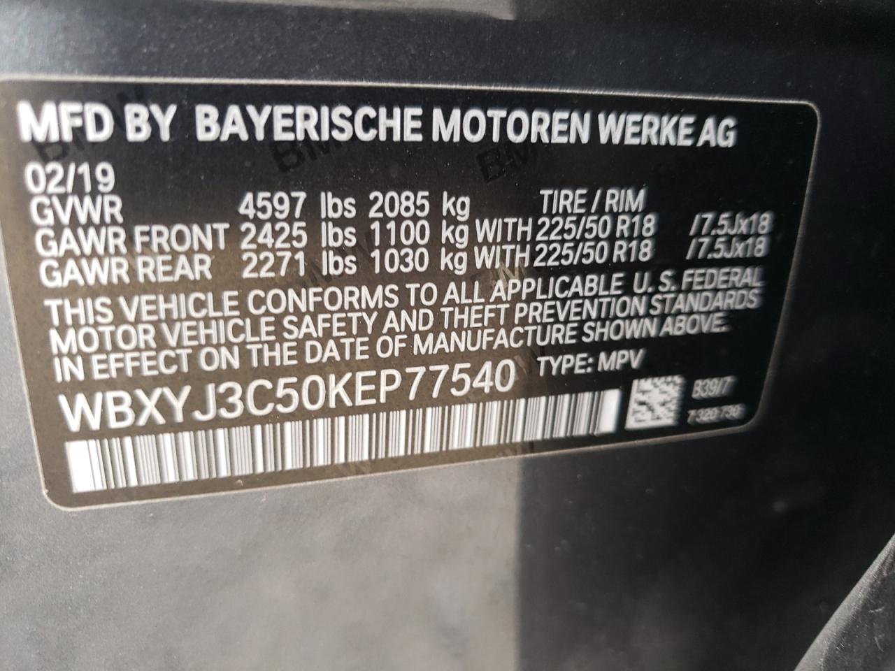 Photo 10 from auction – 2019 BMW X2 SDRIVE2 with VIN WBXYJ3C50KEP77540