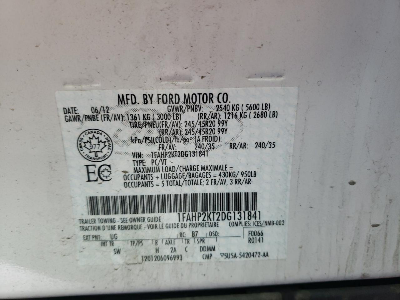 Photo 10 from auction – 2013 FORD TAURUS SHO with VIN 1FAHP2KT2DG131841