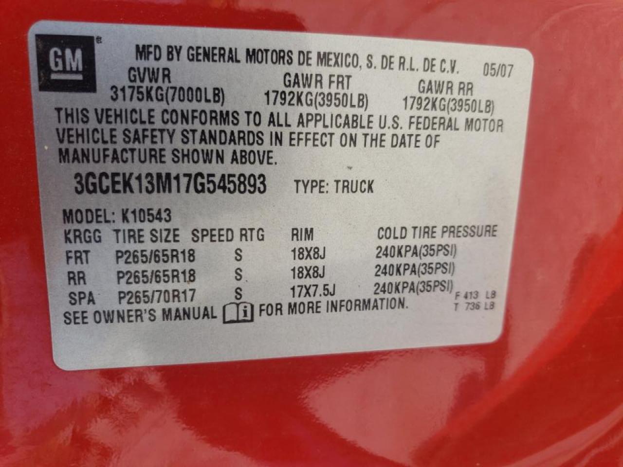 Photo 10 from auction – 2007 CHEVROLET SILVERADO with VIN 3GCEK13M17G545893