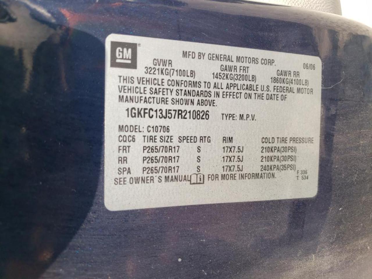 Photo 10 from auction – 2007 GMC YUKON with VIN 1GKFC13J57R210826