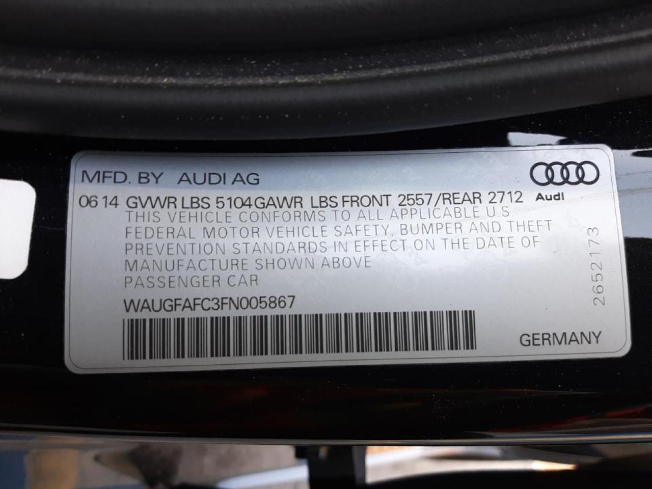 Photo 10 from auction – 2015 AUDI A6 PREMIUM with VIN WAUGFAFC3FN005867
