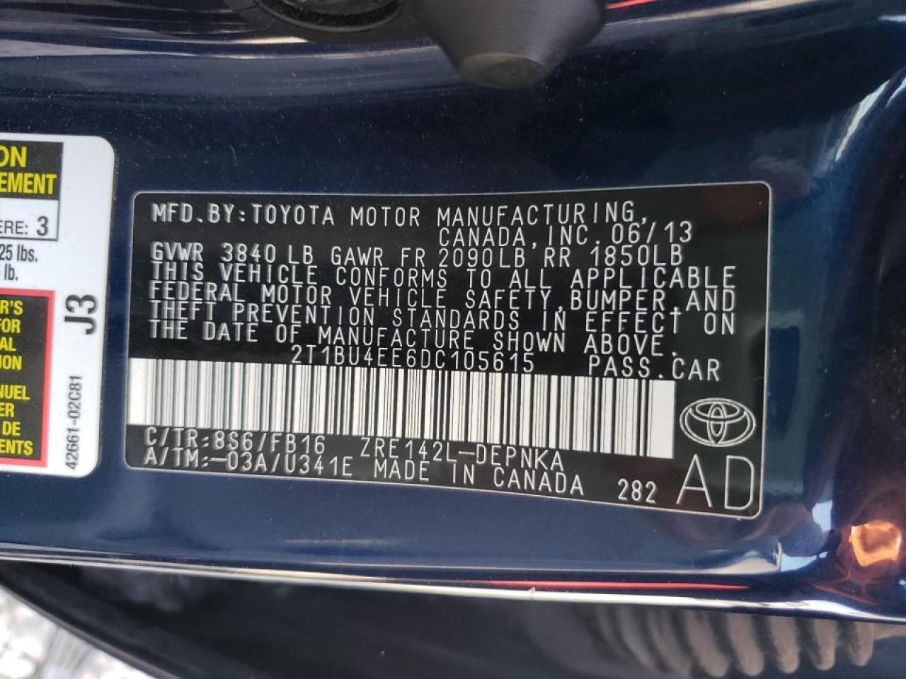 Photo 10 from auction – 2013 TOYOTA COROLLA BA with VIN 2T1BU4EE6DC105615