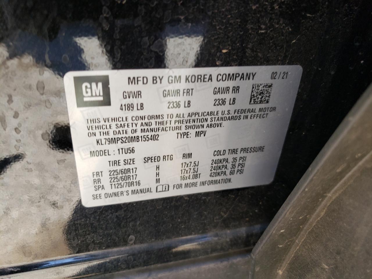 Photo 10 from auction – 2021 CHEVROLET TRAILBLAZE with VIN KL79MPS20MB155402