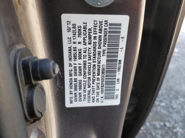 Photo 10 from auction – 2012 HONDA CIVIC LX with VIN 19XFB2F52CE385611