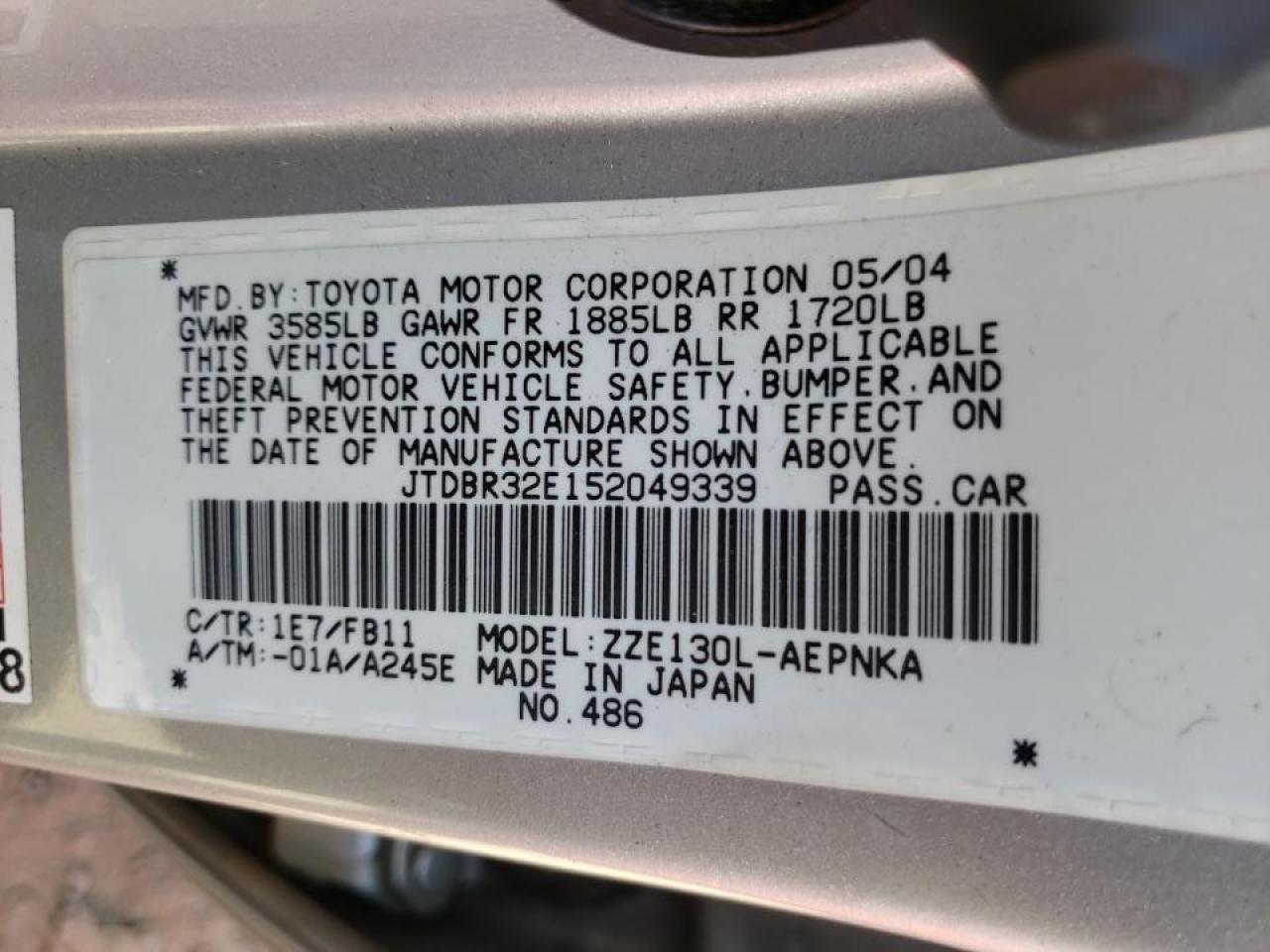 Foto 10 de la subasta – 2005 TOYOTA COROLLA con VIN JTDBR32E152049339