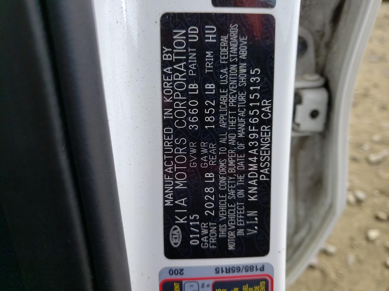 Photo 10 from auction – 2015 KIA RIO LX with VIN KNADM4A39F6515135