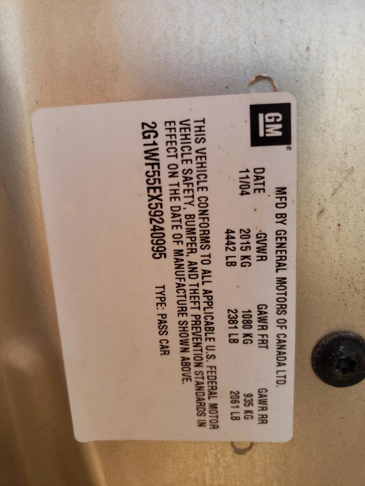 Photo 10 from auction – 2005 CHEVROLET IMPALA with VIN 2G1WF55EX59240995