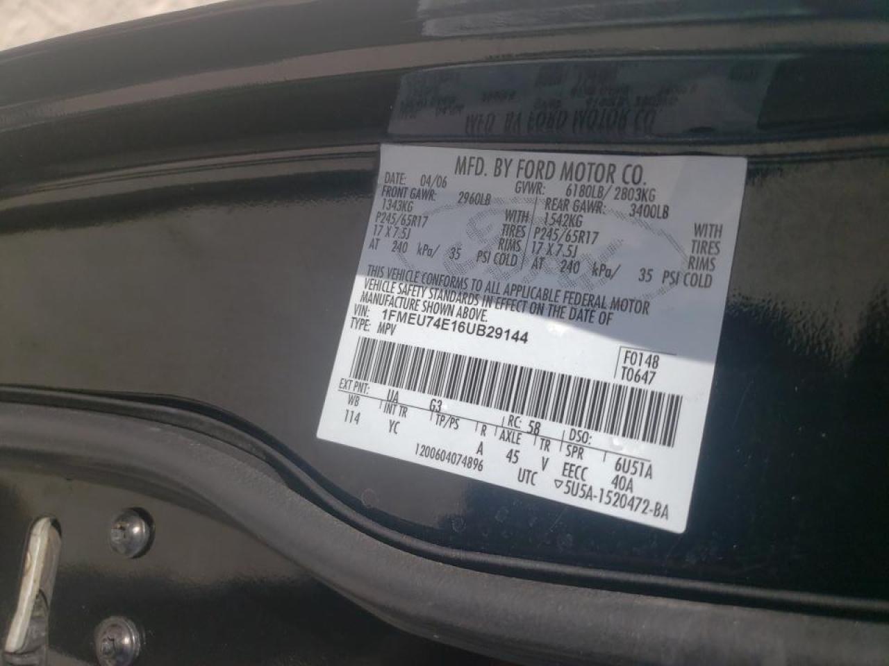 Photo 10 from auction – 2006 FORD EXPLORER E with VIN 1FMEU74E16UB29144