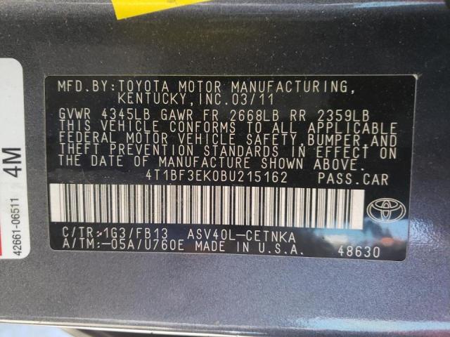 Photo 10 from auction – 2011 TOYOTA CAMRY BASE with VIN 4T1BF3EK0BU215162