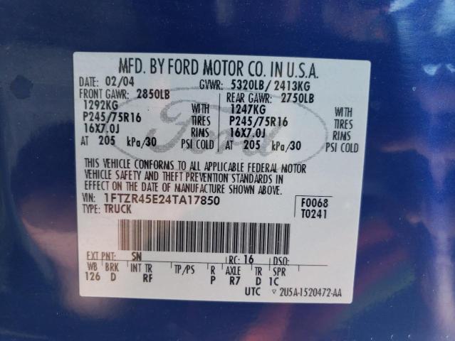Photo 10 from auction – 2004 FORD RANGER SUP with VIN 1FTZR45E24TA17850