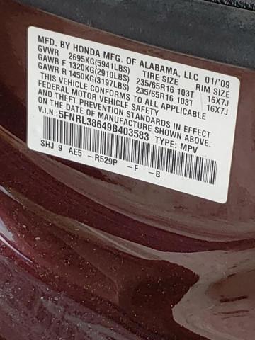 Photo 10 from auction – 2009 HONDA ODYSSEY EX with VIN 5FNRL38649B403583