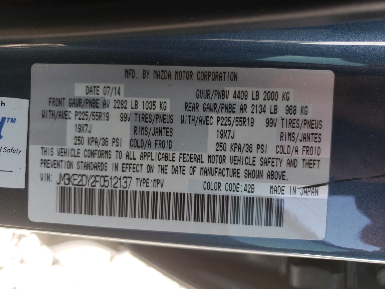 Photo 10 from auction – 2015 MAZDA CX-5 GT with VIN JM3KE2DY2F0512137