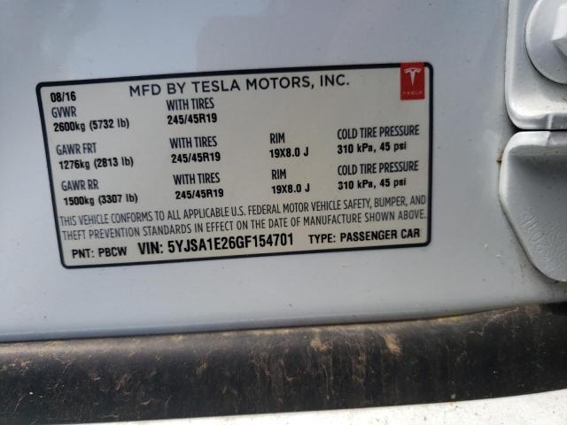 Photo 10 from auction – 2016 TESLA MODEL S with VIN 5YJSA1E26GF154701