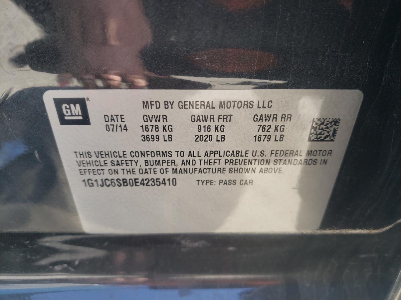 Photo 10 from auction – 2014 CHEVROLET SONIC LT with VIN 1G1JC6SB0E4235410