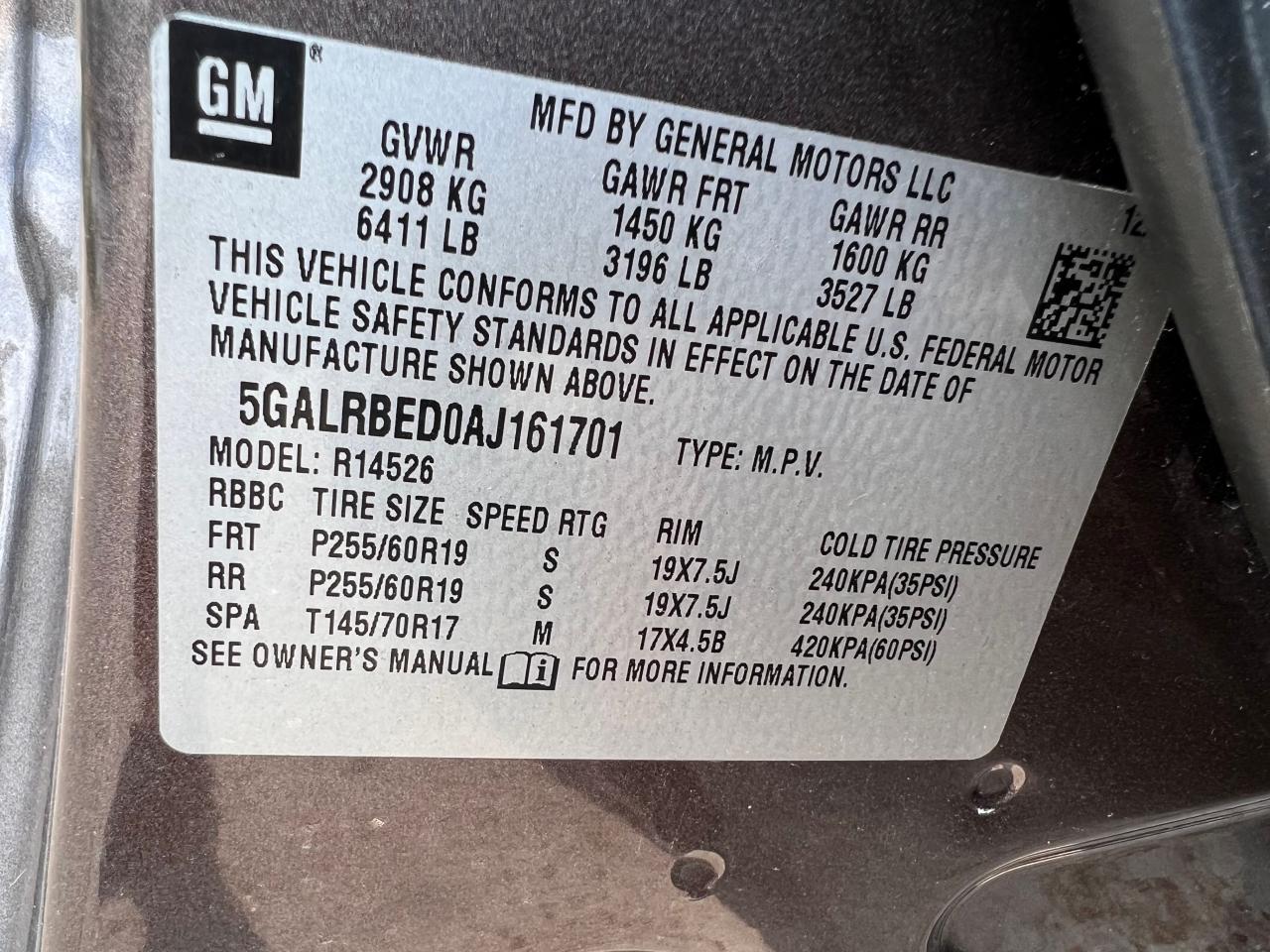 Photo 10 from auction – 2010 BUICK ENCLAVE CX with VIN 5GALRBED0AJ161701