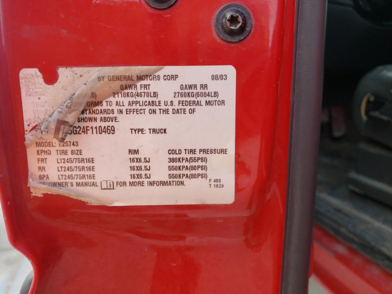 Photo 10 from auction – 2004 CHEVROLET SILVERADO with VIN 1GCHK23G24F110469
