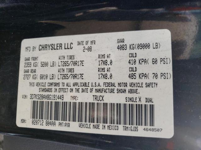 Photo 10 from auction – 2008 DODGE RAM 2500 S with VIN 3D7KS28AX8G191449