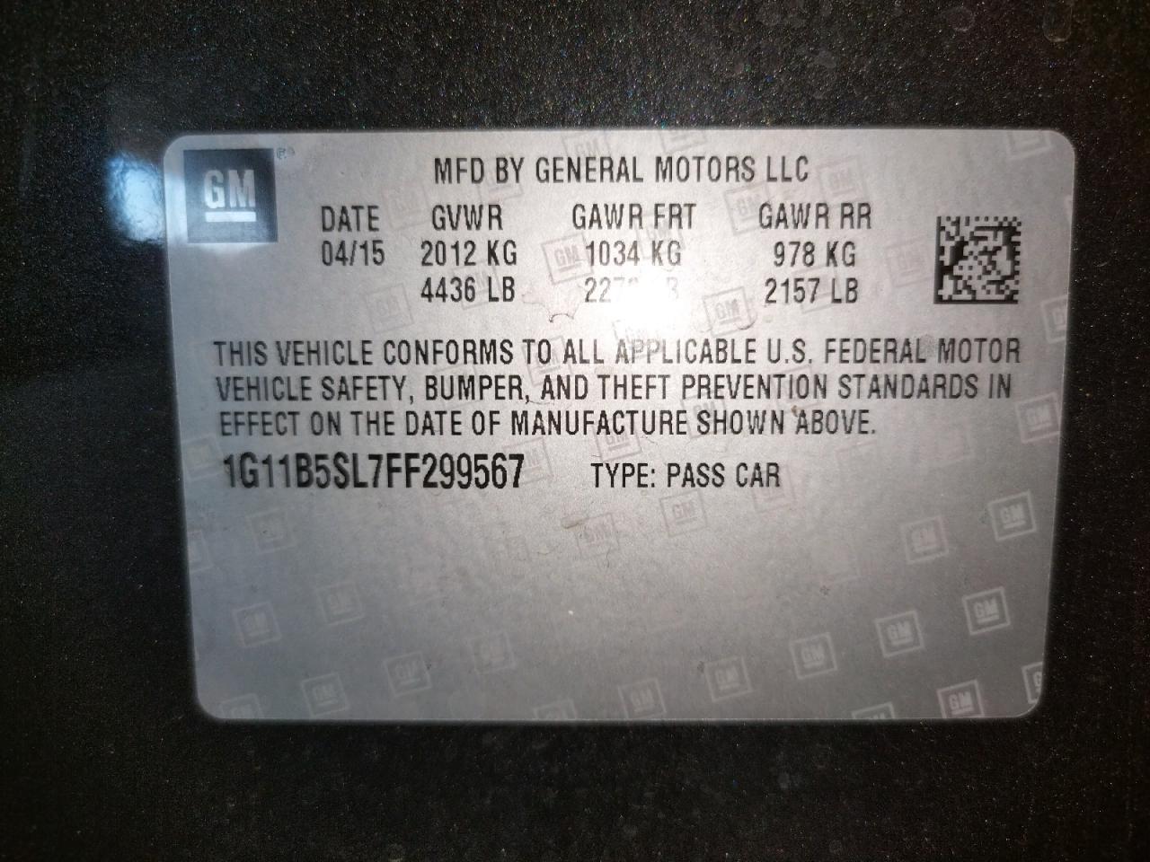 صورة رقم 10 من المزاد - 2015 CHEVROLET MALIBU LS مع VIN 1G11B5SL7FF299567