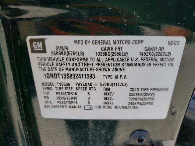 CHEVROLET TRAILBLAZE 2003 with VIN 1GNDT13S832411593 - Photo from auction