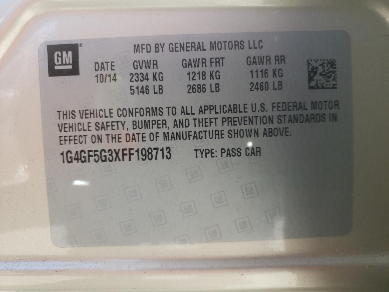 Photo 10 from auction – 2015 BUICK LACROSSE P with VIN 1G4GF5G3XFF198713