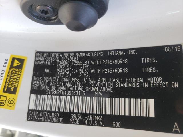 Photo 10 from auction – 2016 TOYOTA HIGHLANDER with VIN 5TDKKRFH4GS163116