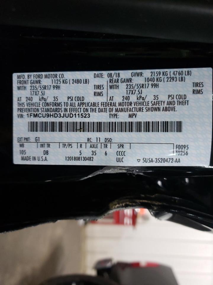 Photo 10 from auction – 2018 FORD ESCAPE SEL with VIN 1FMCU9HD3JUD11523