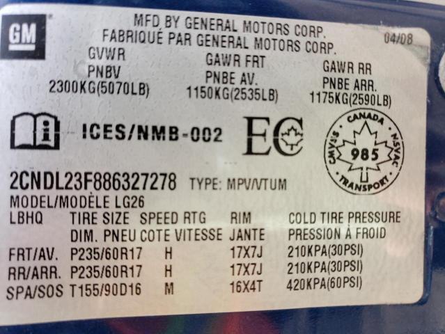 Photo 10 from auction – 2008 CHEVROLET EQUINOX LS with VIN 2CNDL23F886327278