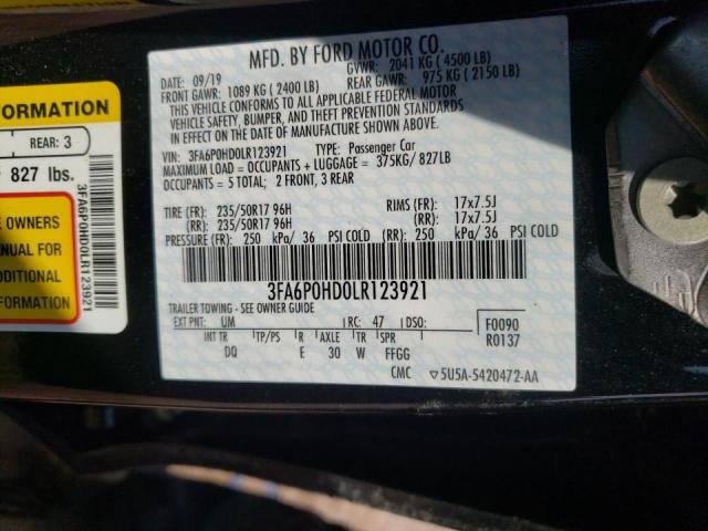Photo 10 from auction – 2020 FORD FUSION SE with VIN 3FA6P0HD0LR123921