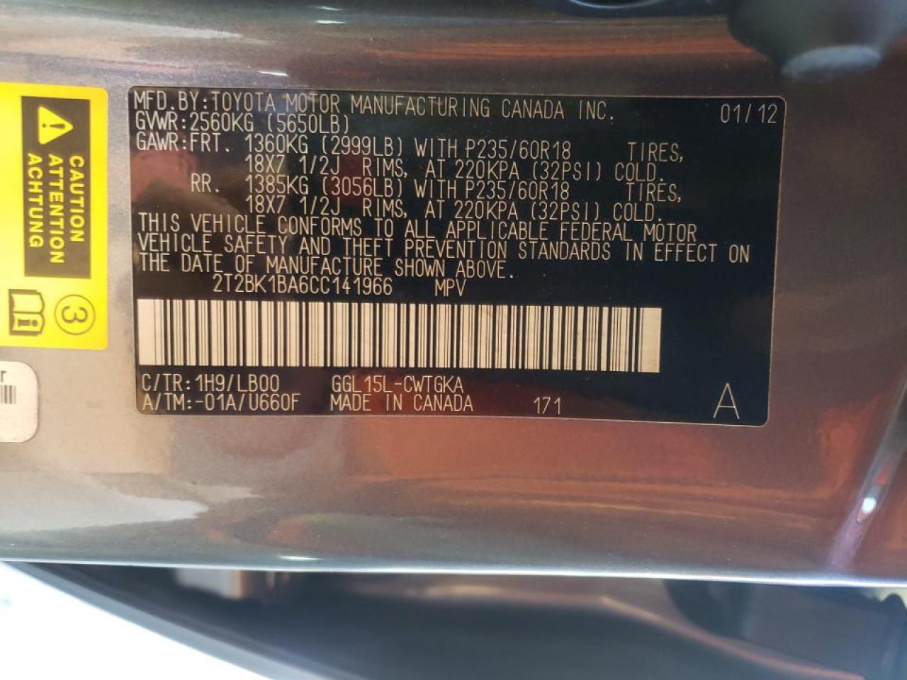 Photo 10 from auction – 2012 LEXUS RX 350 with VIN 2T2BK1BA6CC141966