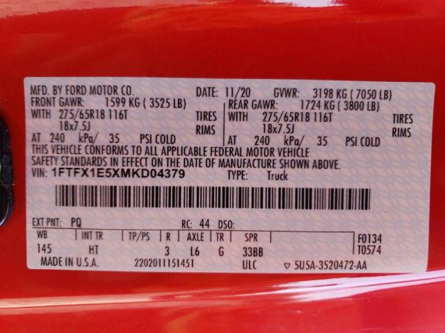 Photo 10 from auction – 2021 FORD F150 SUPER with VIN 1FTFX1E5XMKD04379