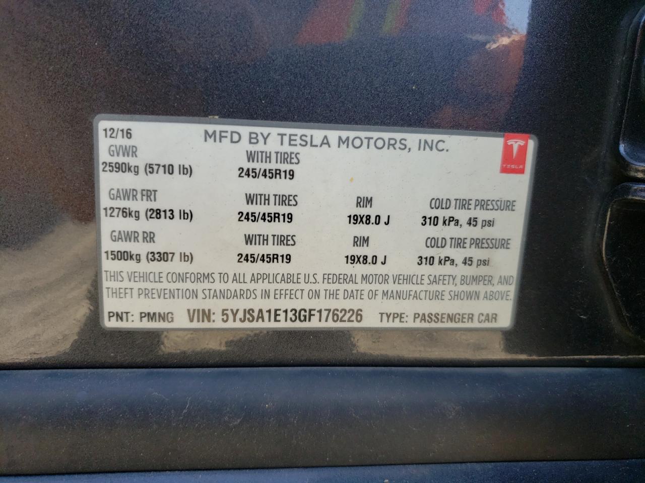 Photo 10 from auction – 2016 TESLA MODEL S with VIN 5YJSA1E13GF176226