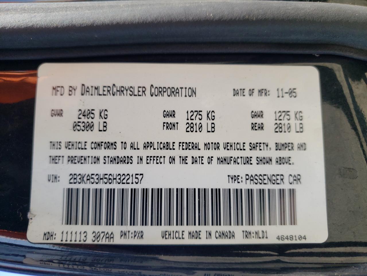 Photo 11 from auction – 2006 DODGE CHARGER R/ with VIN 2B3KA53H56H322157