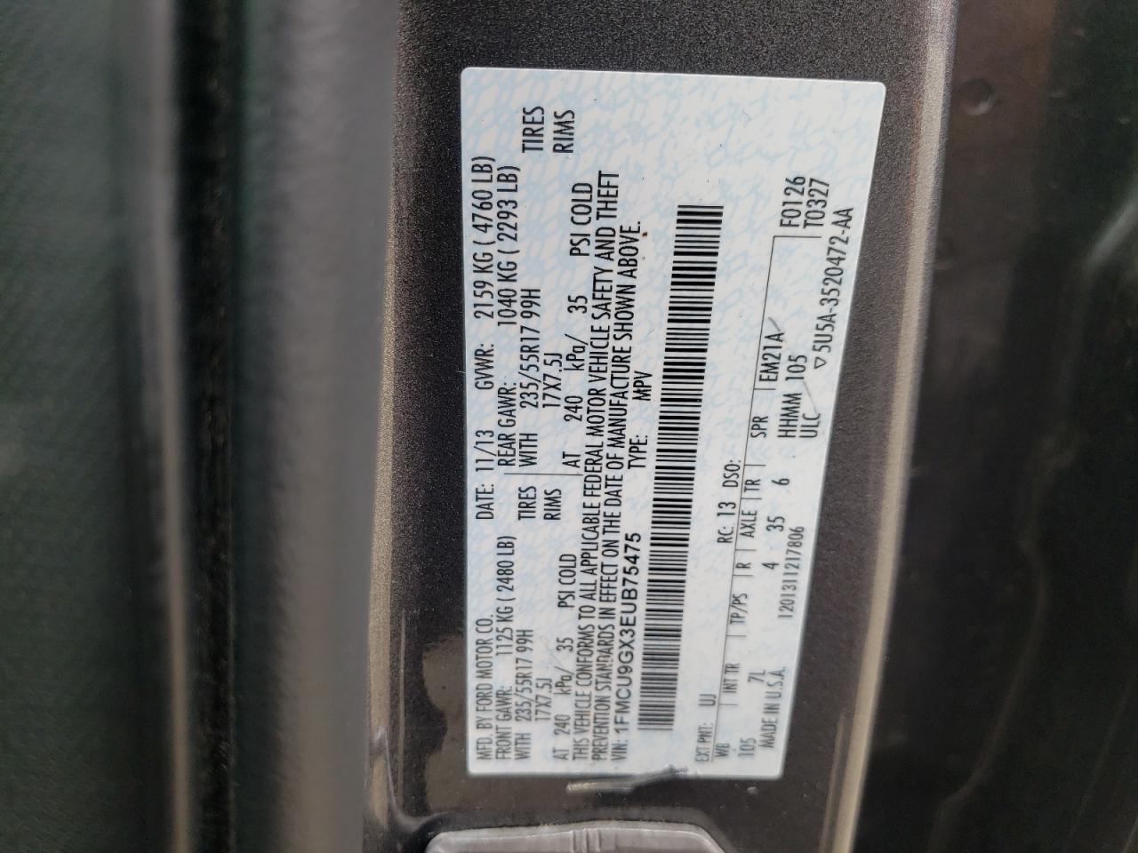 Фото 10 с аукциона – 2014 FORD ESCAPE SE с VIN 1FMCU9GX3EUB75475