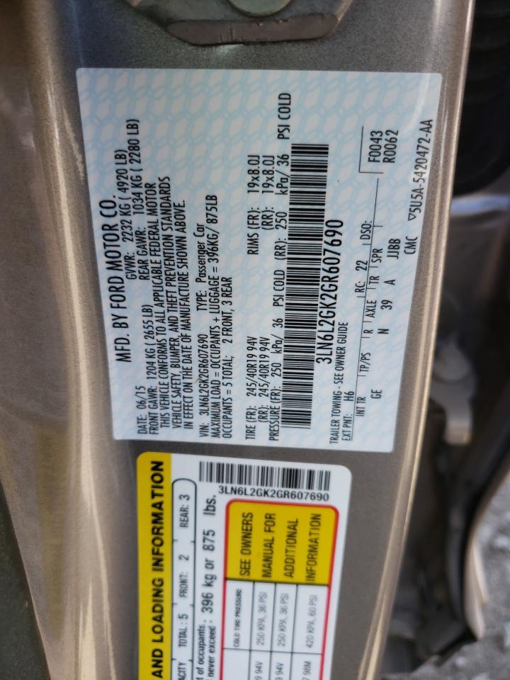 Photo 10 from auction – 2016 LINCOLN MKZ with VIN 3LN6L2GK2GR607690