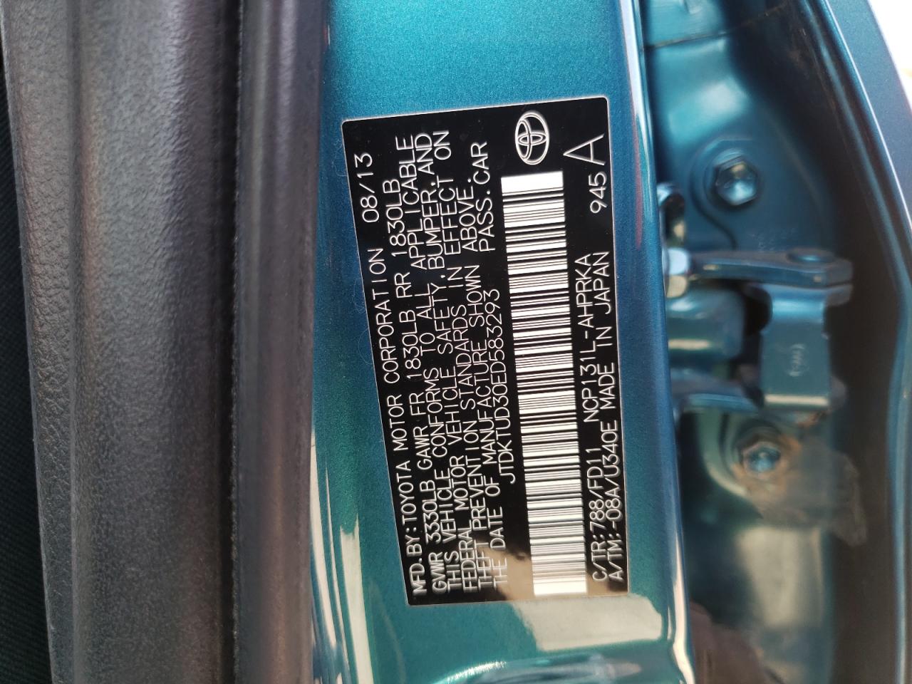 Photo 10 from auction – 2014 TOYOTA YARIS with VIN JTDKTUD30ED583293