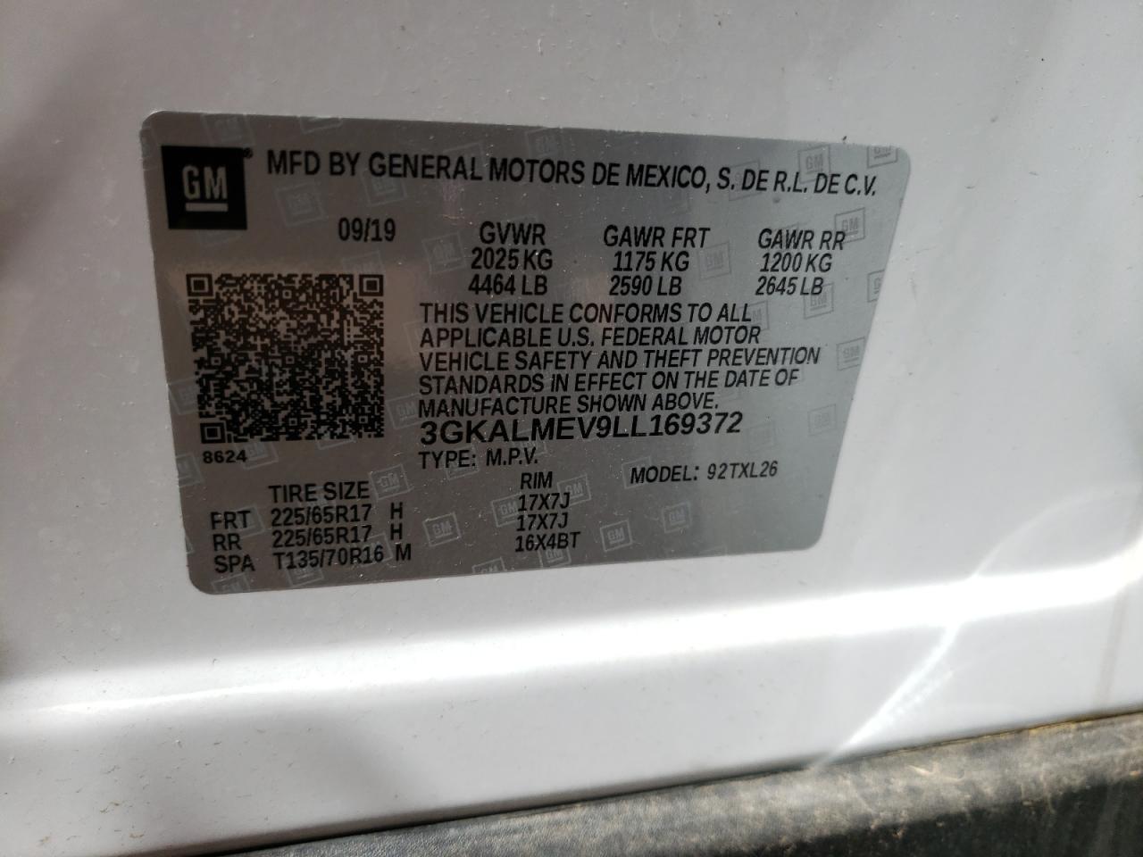 Photo 10 from auction – 2020 GMC TERRAIN SL with VIN 3GKALMEV9LL169372