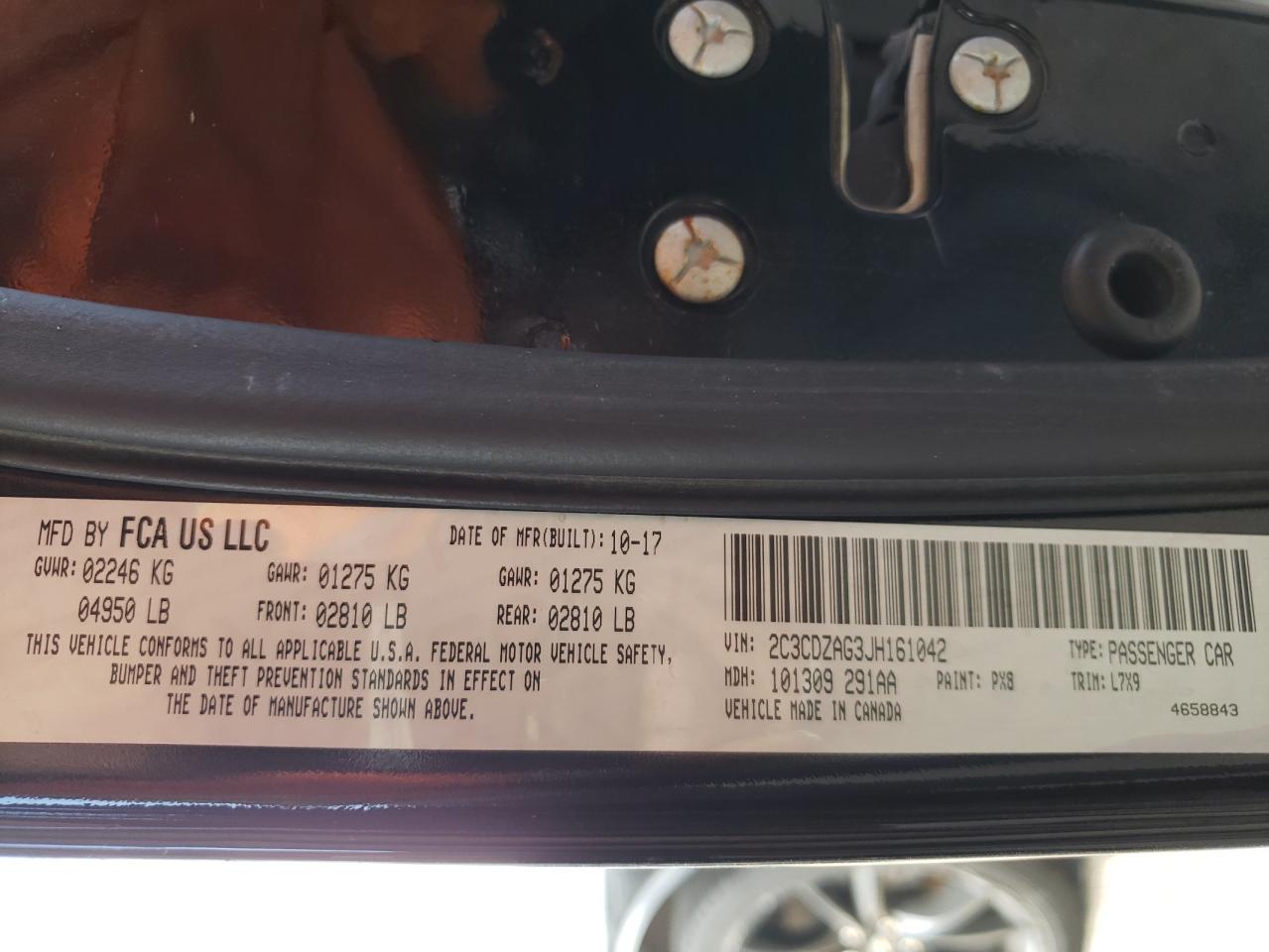 Photo 10 from auction – 2018 DODGE CHALLENGER with VIN 2C3CDZAG3JH161042