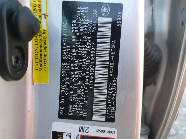 Photo 10 from auction – 2011 TOYOTA CAMRY BASE with VIN 4T1BF3EK7BU650017