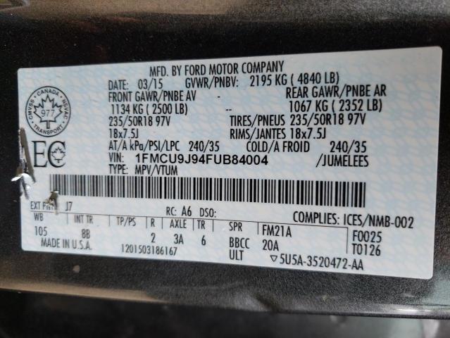 Photo 10 from auction – 2015 FORD ESCAPE TIT with VIN 1FMCU9J94FUB84004