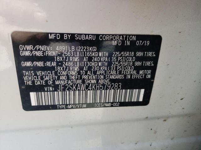 Photo 10 from auction – 2019 SUBARU FORESTER T with VIN JF2SKAWC4KH579283